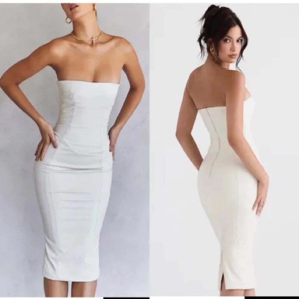 HOUSE OF CB 'Camilla' Ivory Vegan Leather Strapless Dress NWOT - Picture 10 of 15